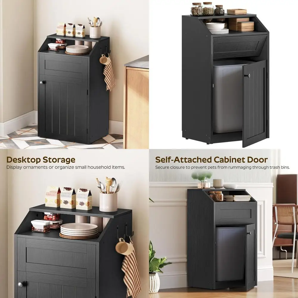 

10 Gallon Wooden Recycling Cabinet with Flip Door, Concealed Kitchen Trash Bin for Kitchen and Laundry Use