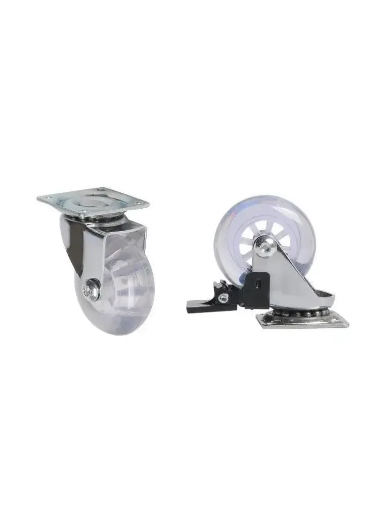 4 Pcs/Lot 3 Inch Casters Pu Transparent Crystal Wheel With Brake Furniture Universal Multi Specification Cabinet Pull