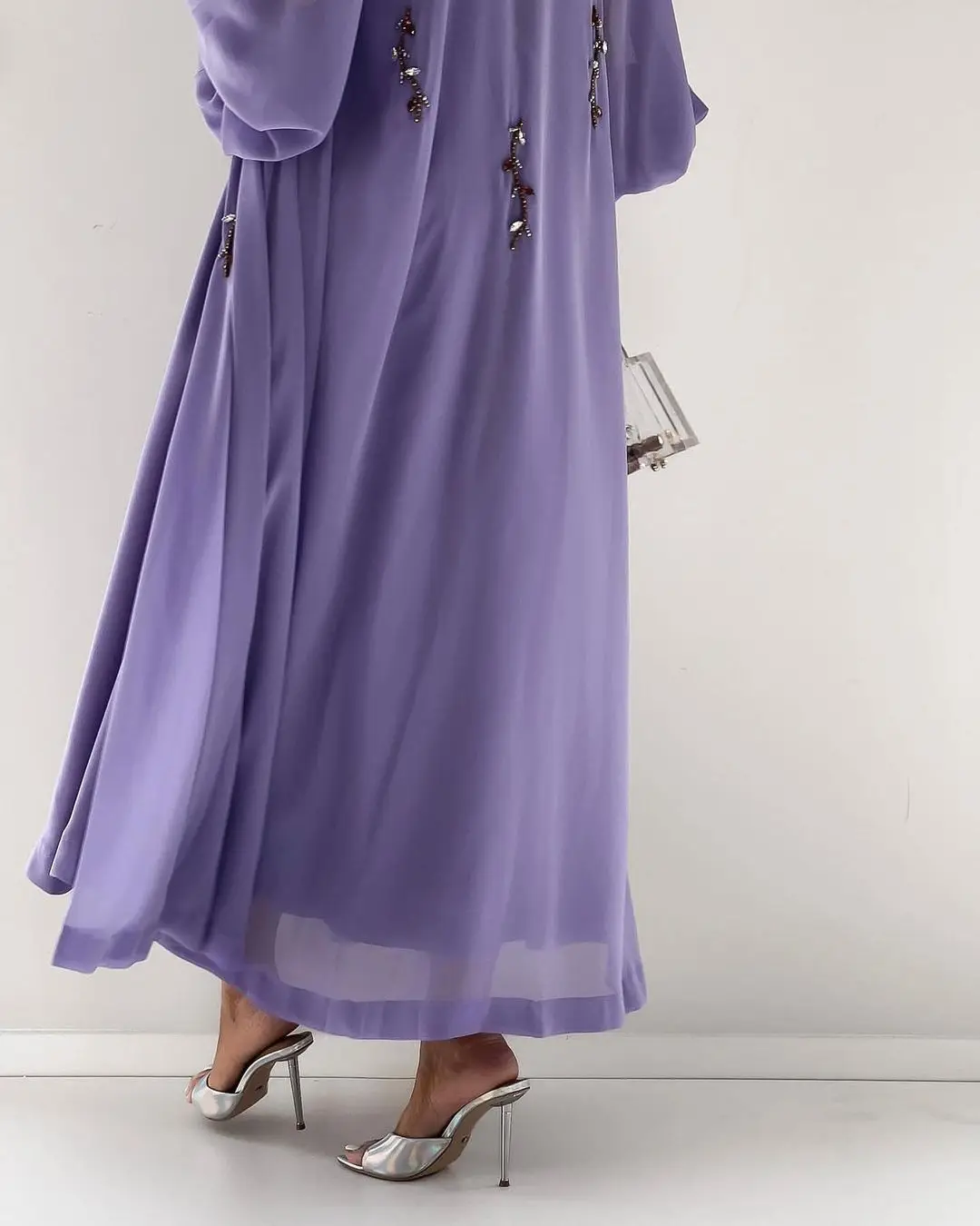 Customized Lavender Chiffon Prom Dresses with Long Sleeves Jacket Ankle Length Beadings Saudi Arabia Women Evening Party Dress