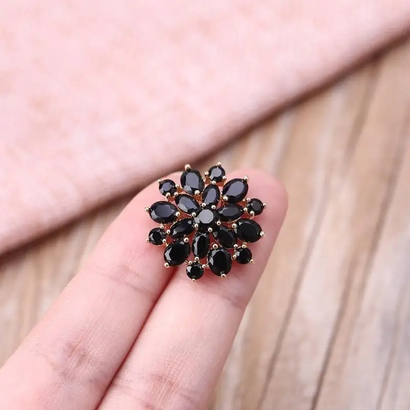 5Pcs 21mm Black for Rhinestone Flower Shaped Buttons with Metal Loop Jewelry Embellishments for DIY Crafts Garment 49MB