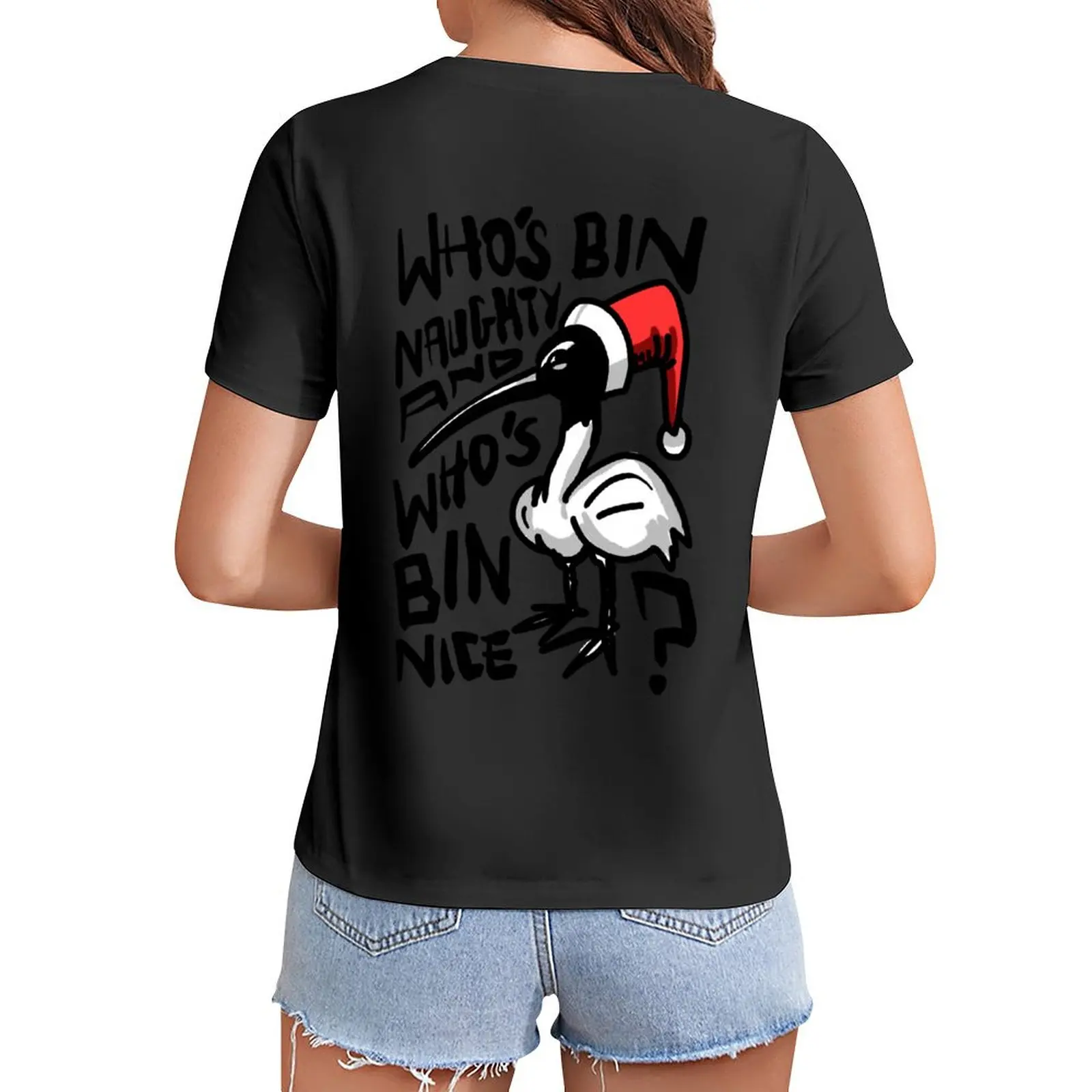 

Christmas Bin Chicken T Shirt - Australian Bin Chicken Christmas Themed Tee with quote Who's Bin Naughty featuring an Au T-Shirt