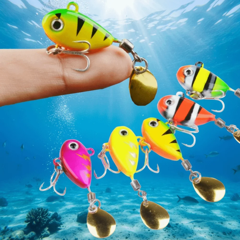 

5pcs Spinning Sequin Artificial Fishing Bait 3D Fish Eyes Vibration Bait Fishing Lures Kit with Box Crank Hook