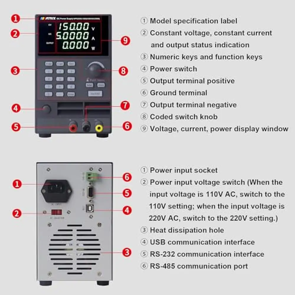 プログラム可能な広範囲のDC電源,出力機能,高精度,安定性,温度,150v,5a,300w,USBインターフェース