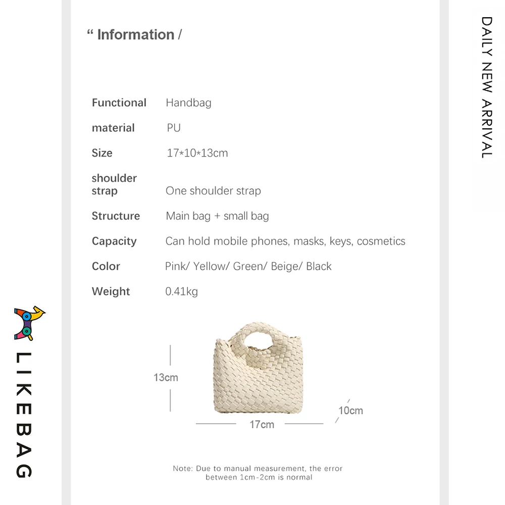 KEBAG Fashion Ladies Bag Mini Woven Bag PU Leather Cute Handbag Vegetable Basket Hand Carry Bag Messenger Bag For Women