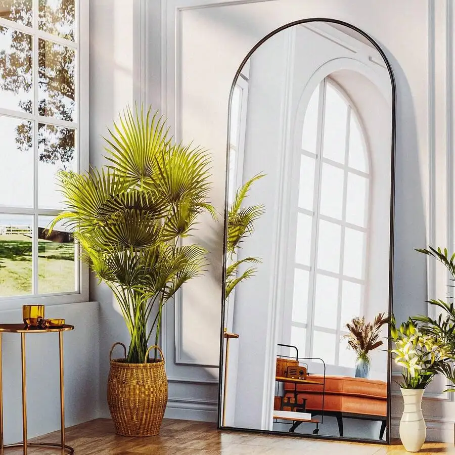 Full Length Mirror With Stand, 58'X18' Floor Mirror With Alloy Thin Frame, ShatterVue Tempered Full Body Mirror, Free Standing O