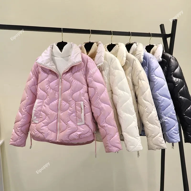 Chaqueta de algodón de longitud media para mujer, abrigo holgado con cuello levantado, ligero y cálido, invierno, novedad de 2024