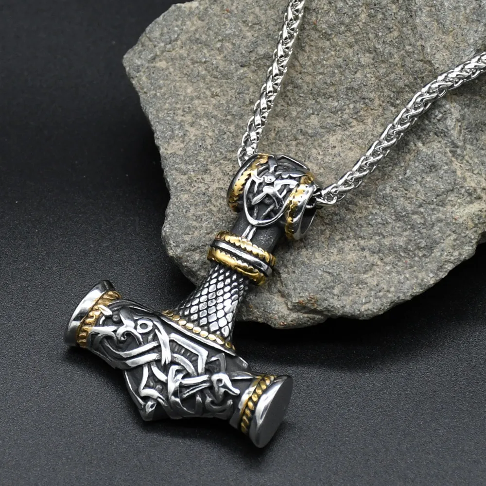 Mjolnir Thor hammer Stainless steel Viking Amulet Hammer Scandinavian Pendant necklace Norse Jewelry With Gift Bag