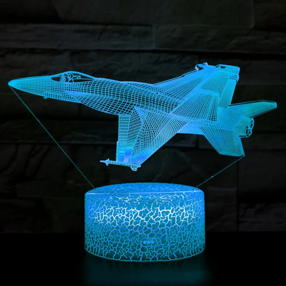 Fighter Jet Plane Night Lights 3D Illusion Lamp USB Airplane LED Table Lamp Bedroom Decor Birthday Christmas Gift for Kids Boys