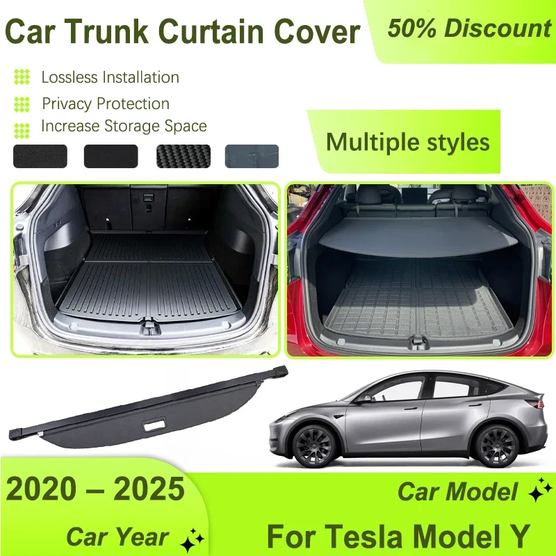 Car Trunk Storage Rack Cover For Tesla Model Y 2020 2021 2022 2023 2024 2025 Retractable Pad Cargo Liner Shelter Car Accessories