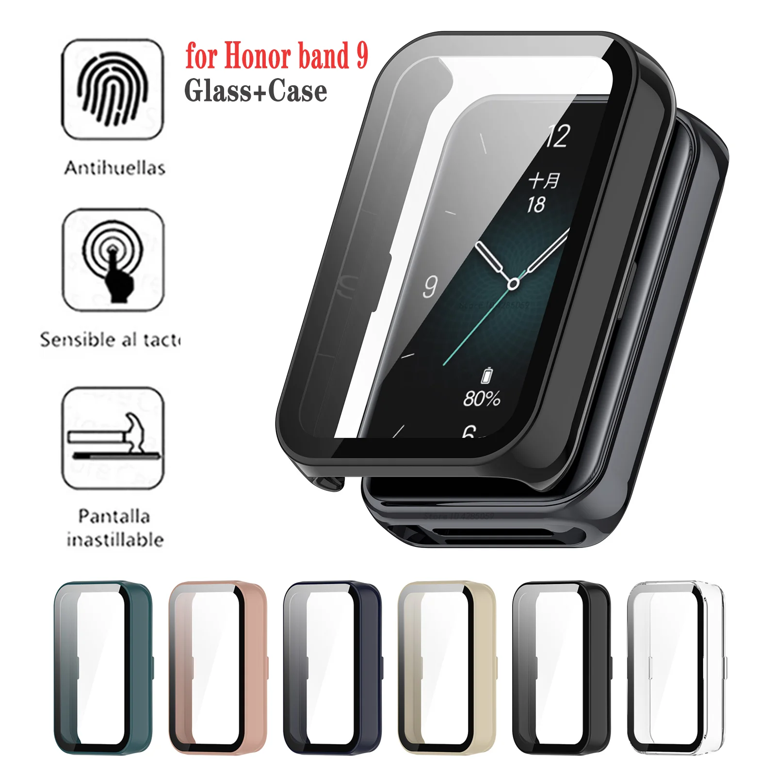 

Чехол + стекло для Huawei Honor Band 9, закаленное стекло, пленка против царапин, бампер, защитный чехол для ПК, аксессуары для Honor Band 9.
