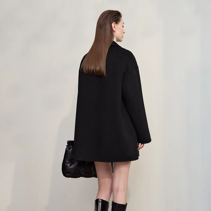 Amii abrigo de mujer 2025 invierno nueva chaqueta holgada de doble botonadura versátil para mujer abrigo de lana 100% de manga larga para mujer 12524036