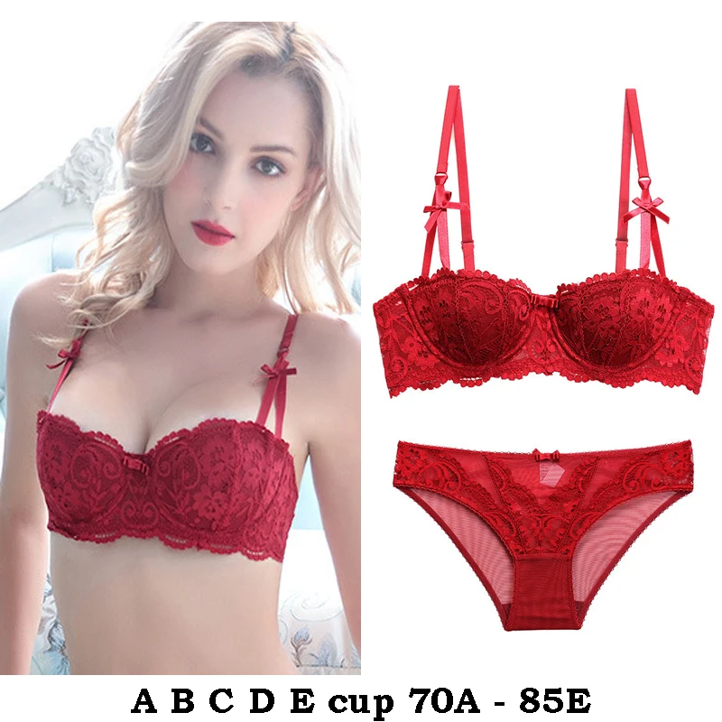 

high quality sexy bras and brief set for women push up A B C D E cup lace comfortable wire summer lingerie underwear black white