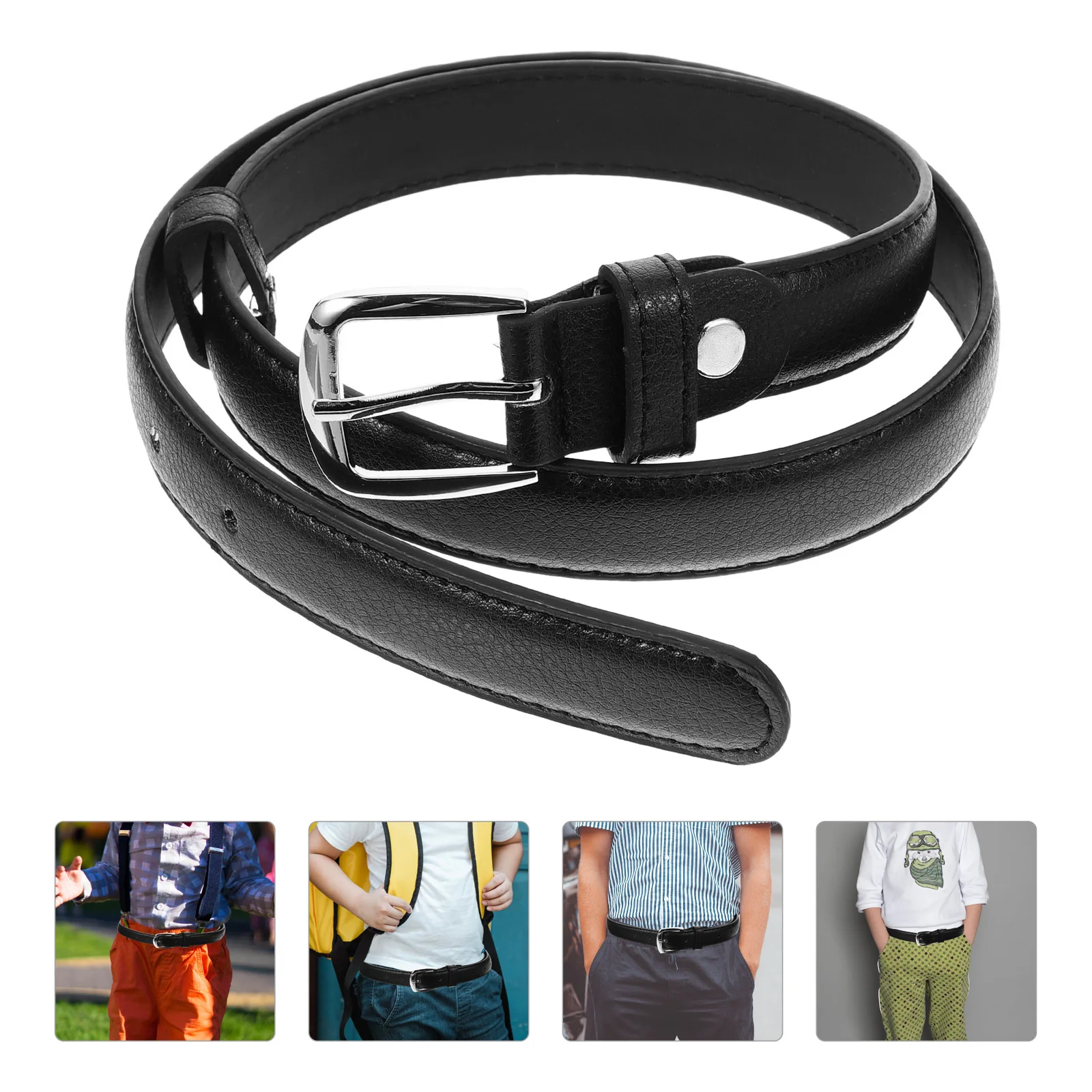 

Children Black PU Adjustable Boys Belt Classic Color Stylish Pants Waist Strap for Jeans Kids Waistbelts