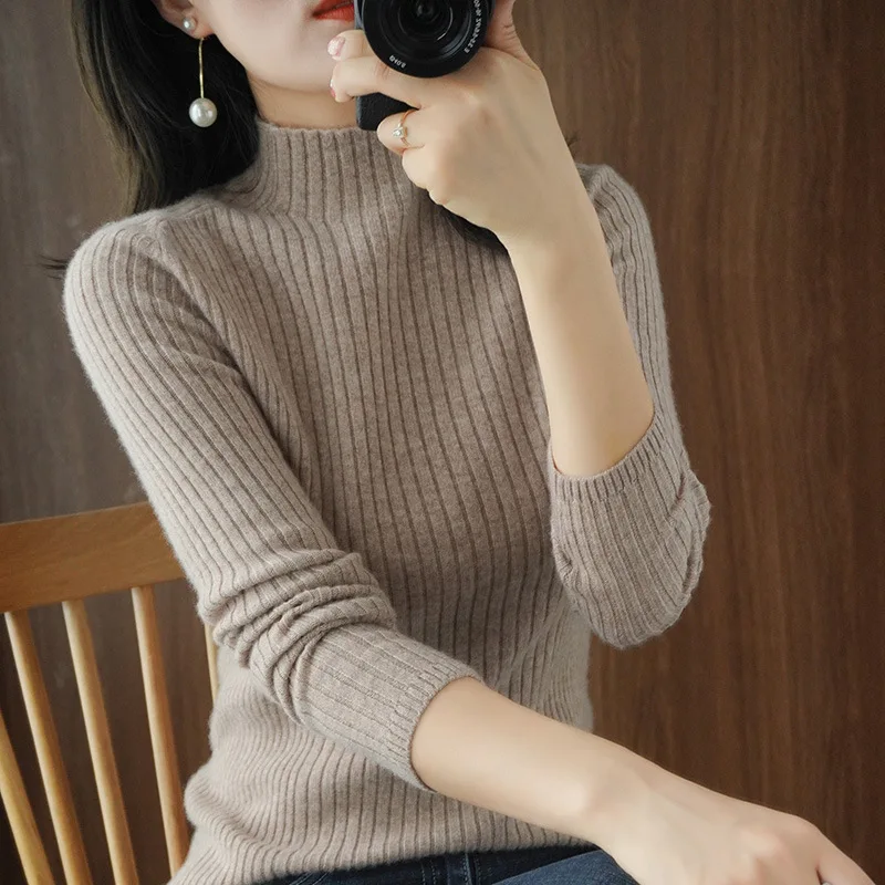 MRMT 2024 Brand New Striped And a Half Turtle Neck Women's Knitted Bottoming Shirt Ladies Slim Short Sweater Women Tops