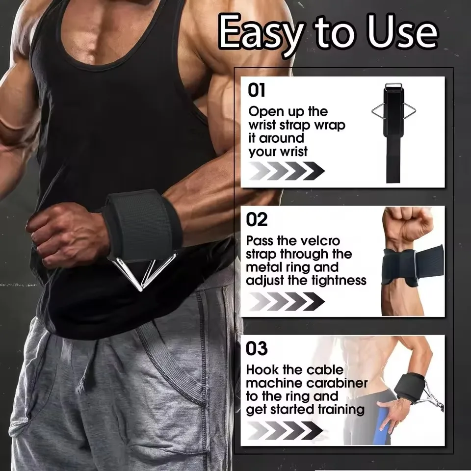 1 PC Robuste D-Ring Gewichtheber-Handgelenkriemen Verstellbare Deadlift-Riemen für Kabelmaschine, Fitnessstudio, Workout und Krafttraining – Detail 2