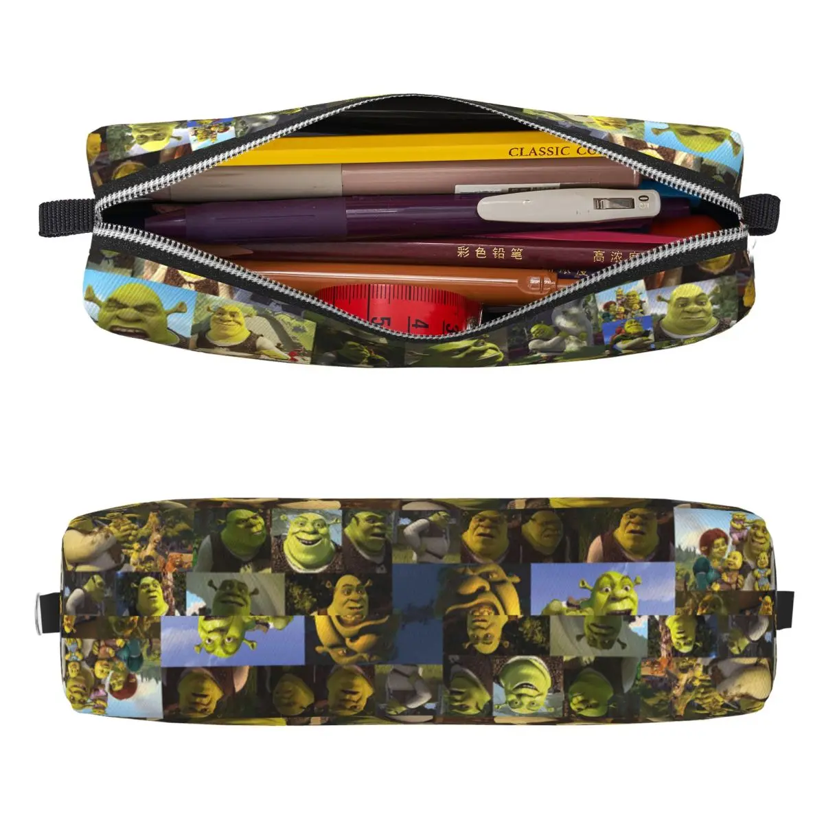 Shreks Memes 콜라주 연필 케이스 Anime Funny Face 펜 홀더 가방 학생 대형 스토리지 학생 학교 지퍼 연필 케이스