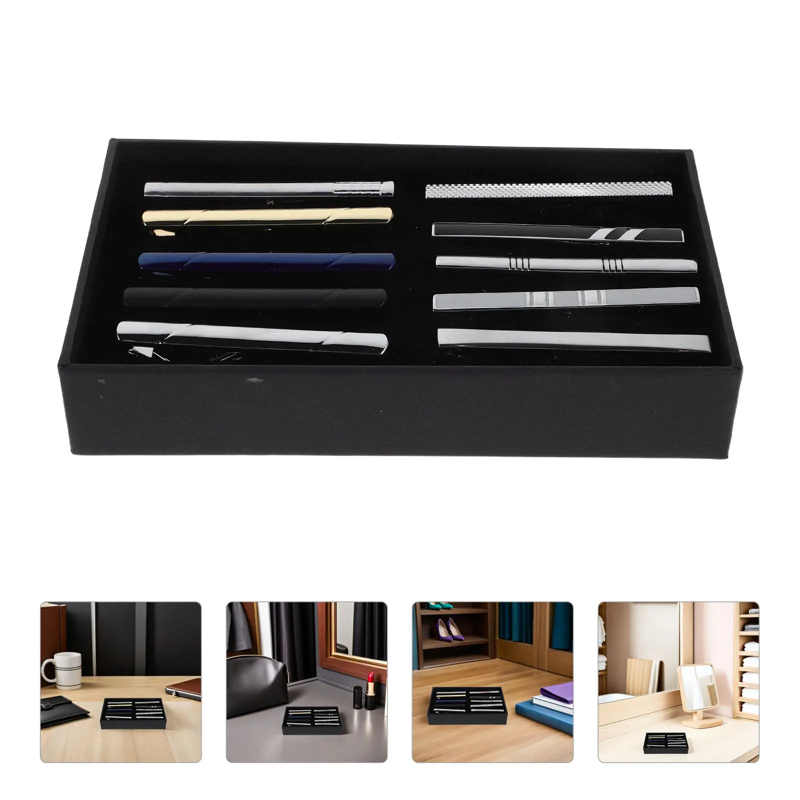 10Pcs Necktie Clip Set Elegant Metal Tie Bars Business Wedding Office Groomsmen Accessories Gift Box Formal Tie Clips