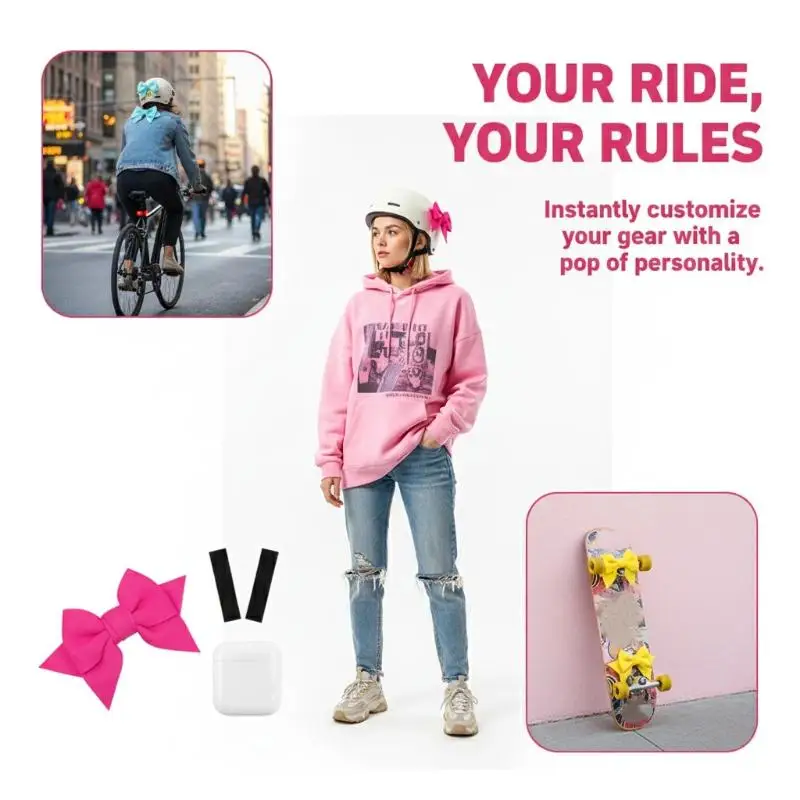 

Декоративные банты для мотоциклетных и конькобежных шлемов: милые бантики ручной работы, прочные и гибкие, для спортивного защитного снаряжения