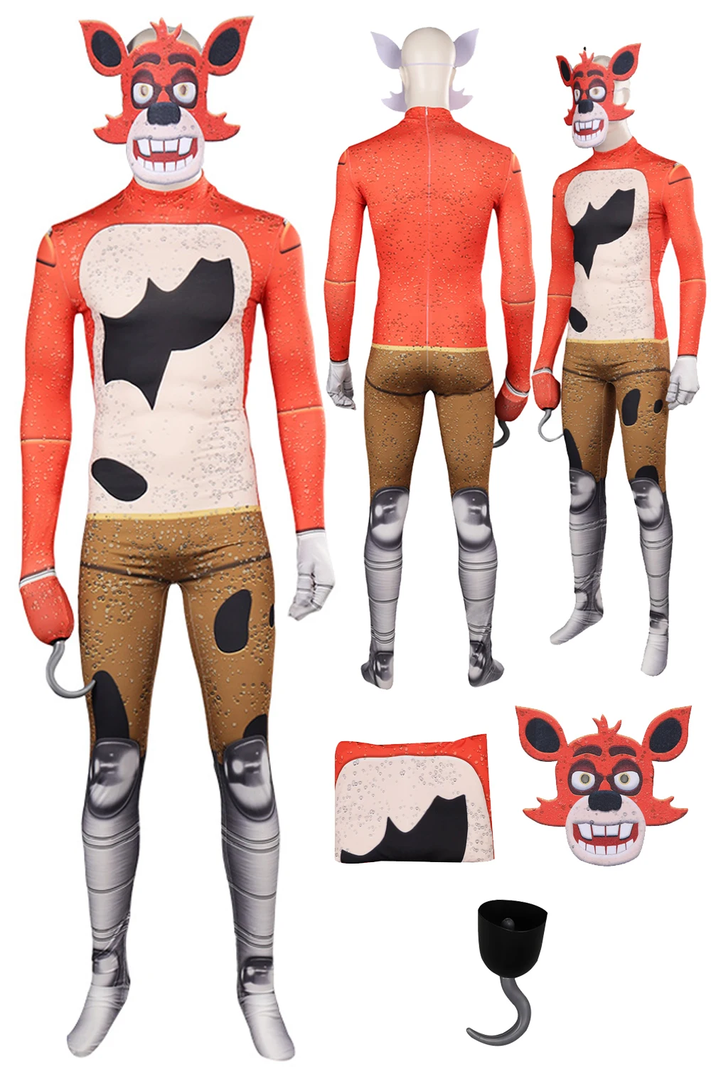 Foxy Cosplay Rollenspel Horrorspel Fnaf Vermomming Kostuum Jumpsuit Masker Set Volwassen Mannen Rollenspel Fantasie Verkleed Feestdoek