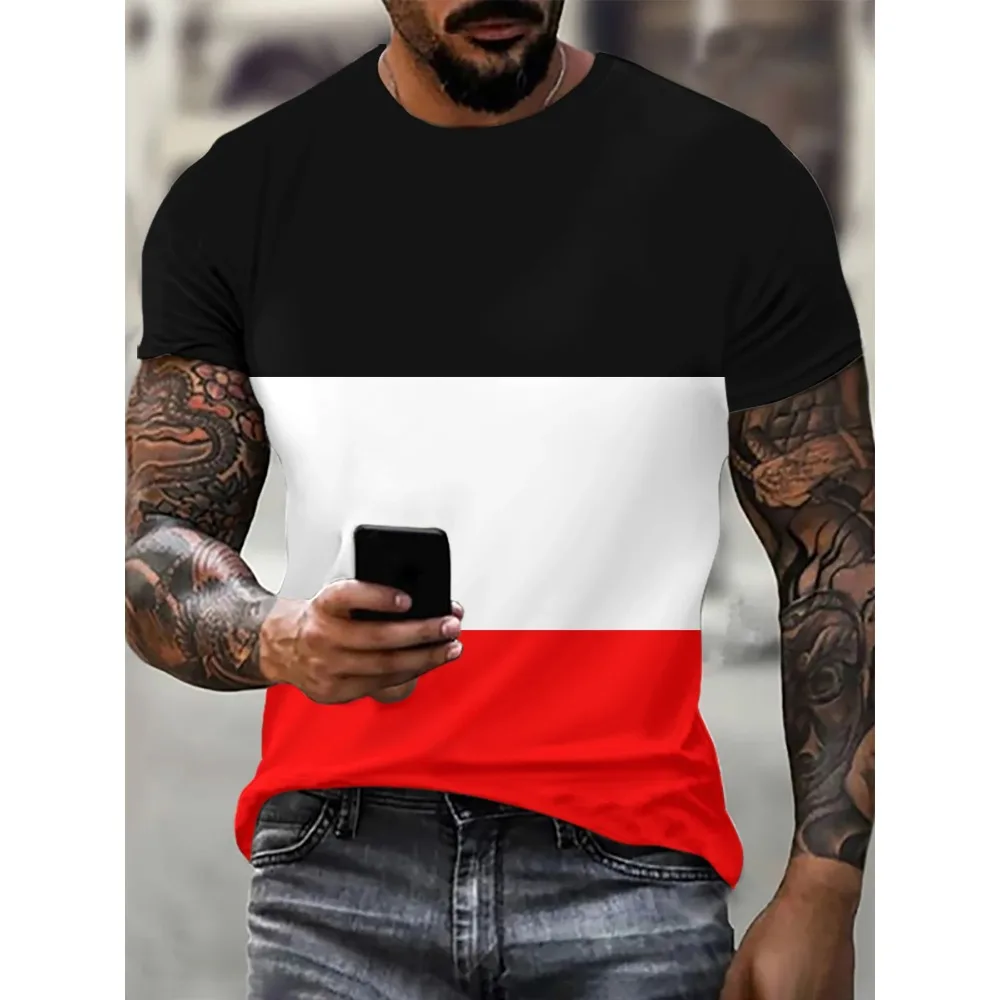 3D Full Body Digital Printing with Three Color Patchwork Pattern for Men's Summer Outing, Large and Cool T-shirt Special Gift