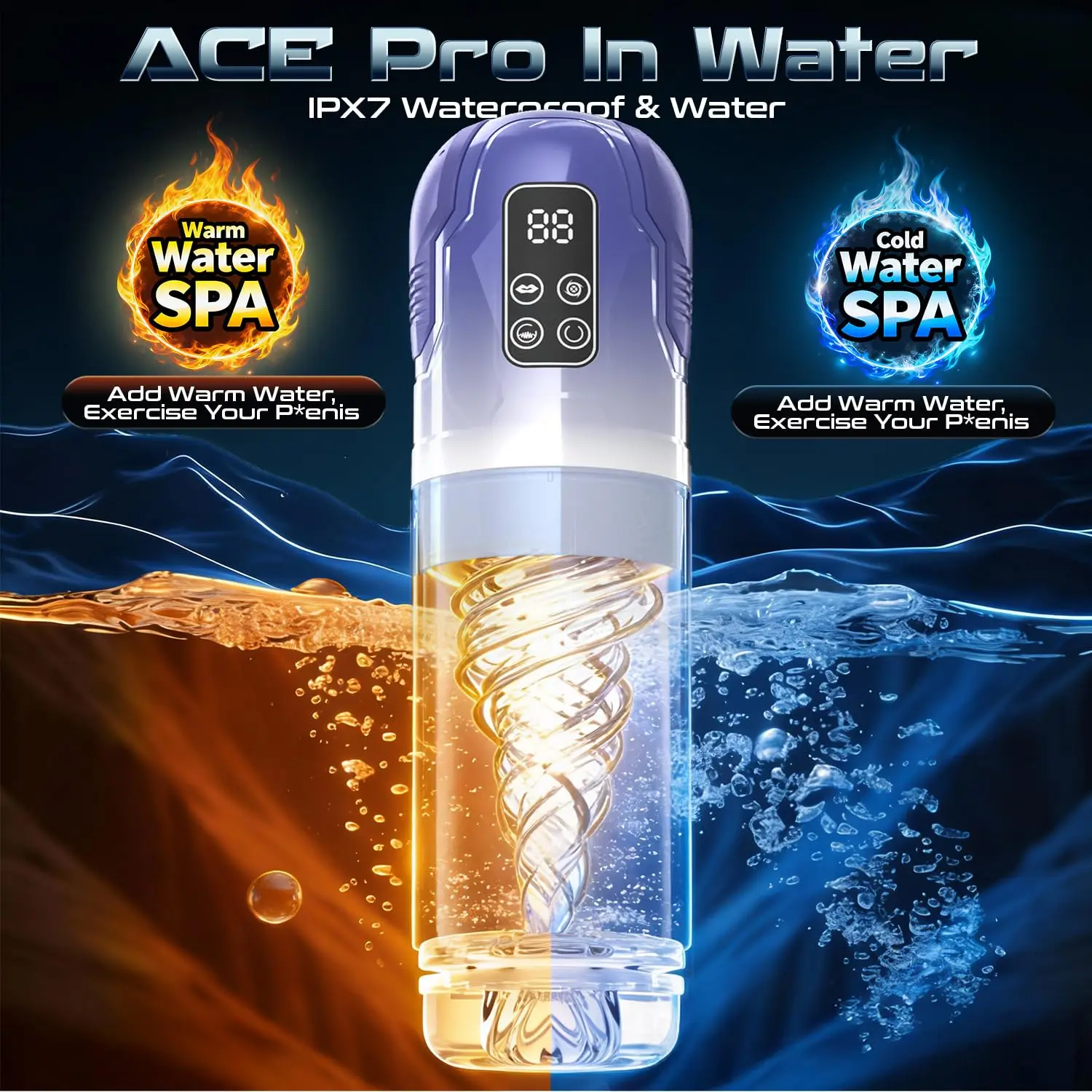 LCD Automatic Sucking Male Masturbator Penis Pump Water SPA Real Pocket Pussy Stroker Thrusting Rotating Licking Sex Toy for Men - Image 4