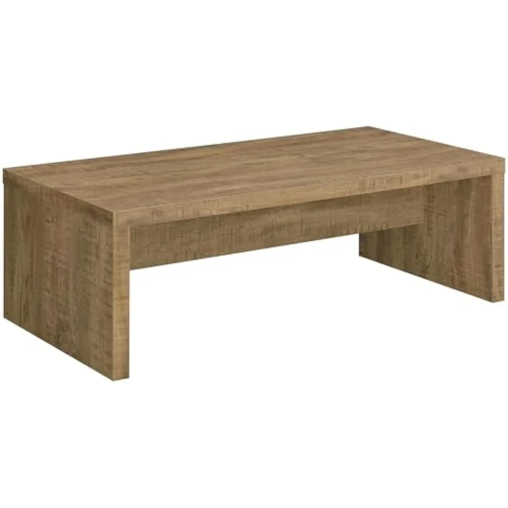 Wooden Coffee Table w/ Side Panels & Center Brace, Mango Wood - Modern Rectangular Living Room and Bedroom Furniture for House