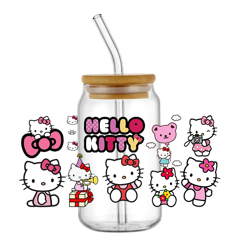 Kawaii Kitty Artwork 3D Pegatinas, à prova d\'água, decalques anti risco, projetos DIY, envoltório do copo Libby, 16oz