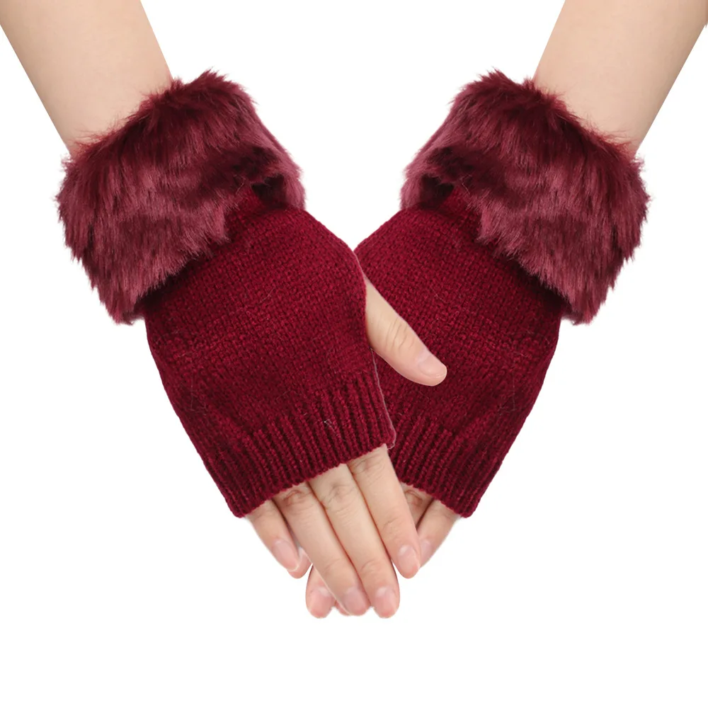 Fingerless Gloves for Winter Women's Plush Warm Soft Comfort Knit Mittens Windbreak Cold-proof Gloves 1Pair New Year Gifts