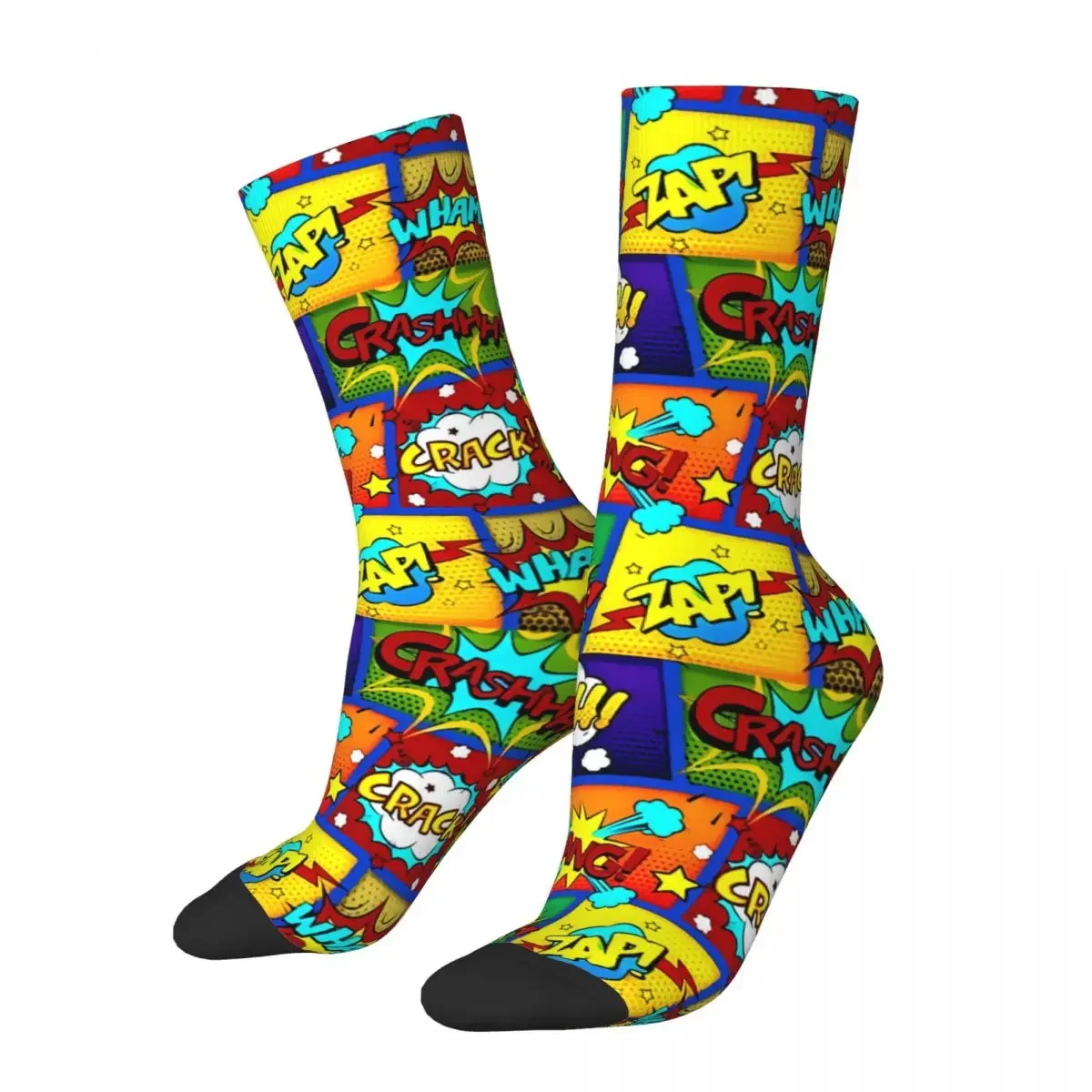 Crazy Sock for Men Colorful Comic Book Panel Hip Hop Harajuku Comic Book Lover Seamless Pattern Printed Boys Crew Sock