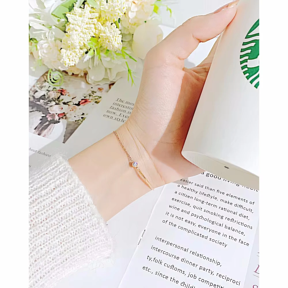 Niche personality simple everything stainless steel gold inset zircon chain bracelet for ladies Valentine\'s Day gift jewelry