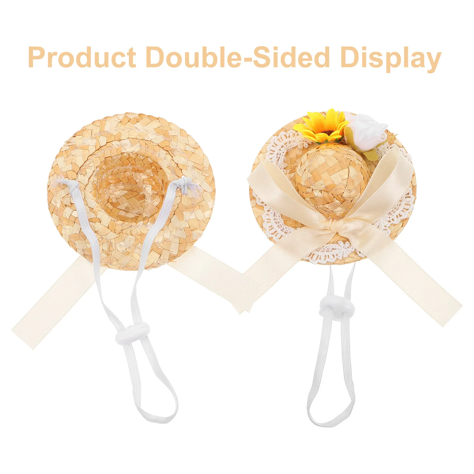 Mini Chapéu Trançado para Acessório de Verão com Laço e Flor Artificial, Charmoso e Elegante, Material de Rattan Resistente, 4Cm de Diâmetro Interno