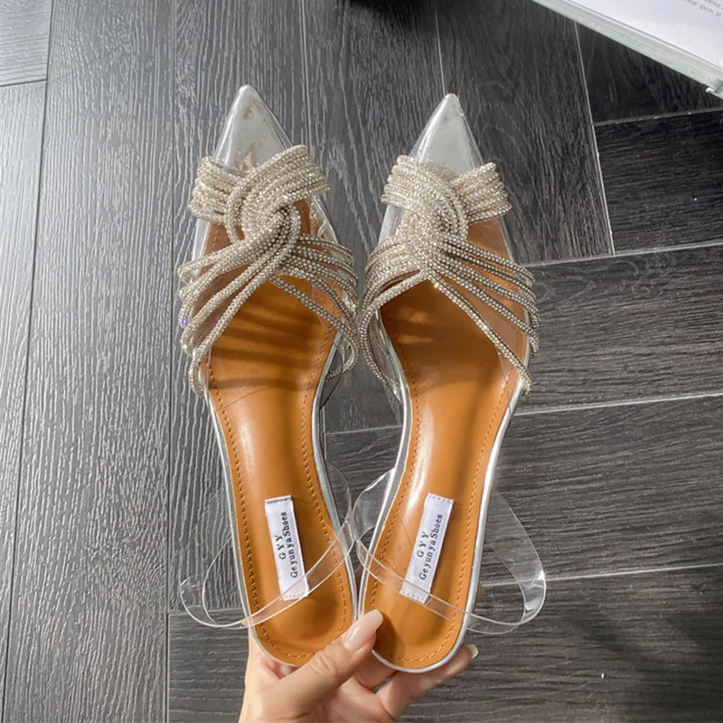 2024 Summer New Pointed Sandals for Women Shoes Classic Sexy Crystal Diamond Silver Light Mouthed Transparent High Heeled Sandal