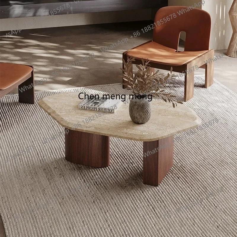 

X Marble travertine coffee table small apartment living room household, solid wood coffee table
