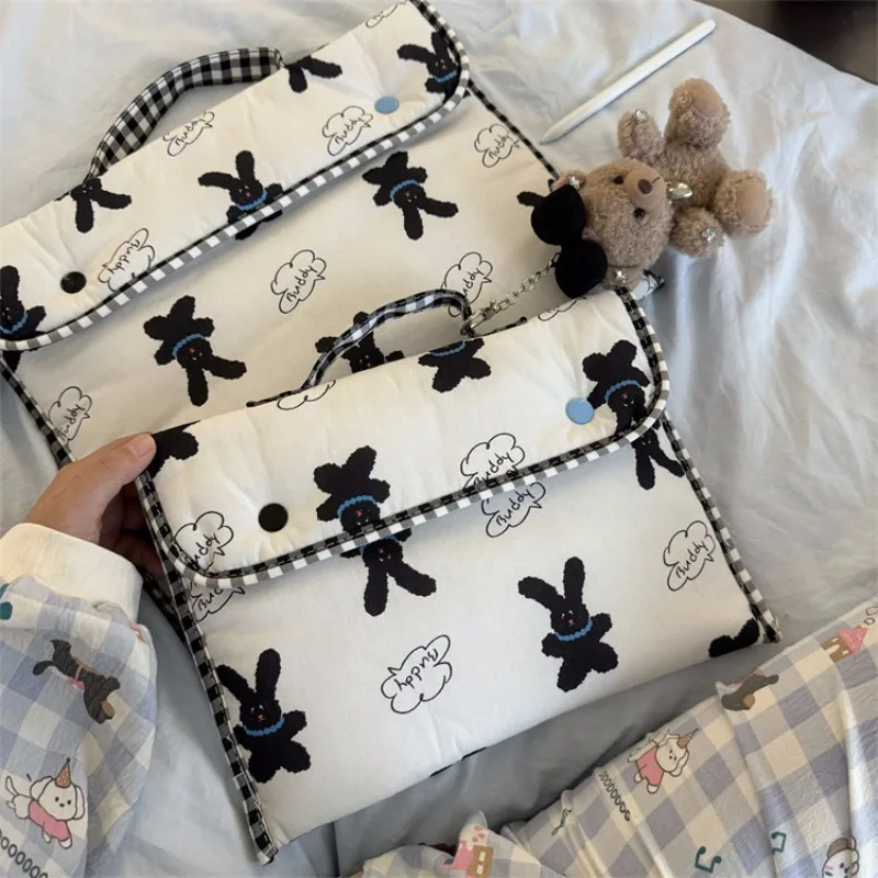 11/13 Inch Universal Cute Cartoon Tablets PC Case White Color Anime Bunny Plaid Laptop Computer Storage Bag Kawaii Portable Bag