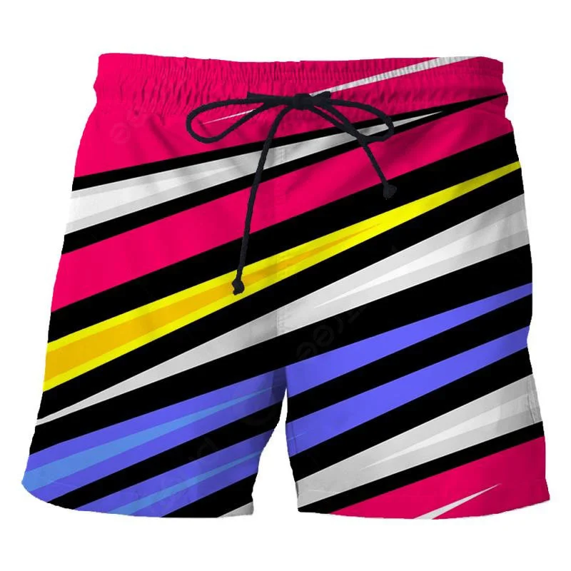 Colorful Strips Men's Board Shorts 3D Printed Personality Unisex Casual Street Oversized Short Pants Summer Beach Swim Trunks