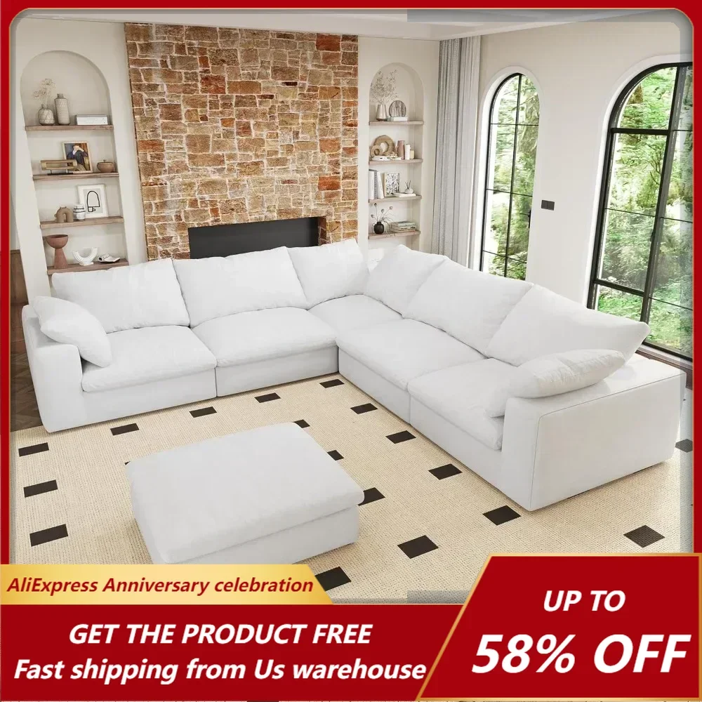 

V Shape Cloud Sofa White Sectional Couch, Minimalist Comfy Sectional Couches for Living Room, 5 Seater Aesthetic Modular Couch