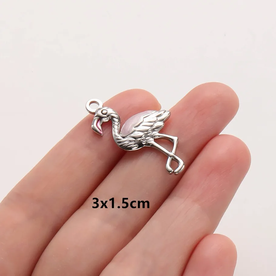 6 Stück Großhandel Rosa/Pinkfarbene Emaille-Tieranhänger Flamingo Schmetterling Seestern Edelstahl-Charms für Schmuckherstellung Halskette – Detail 9