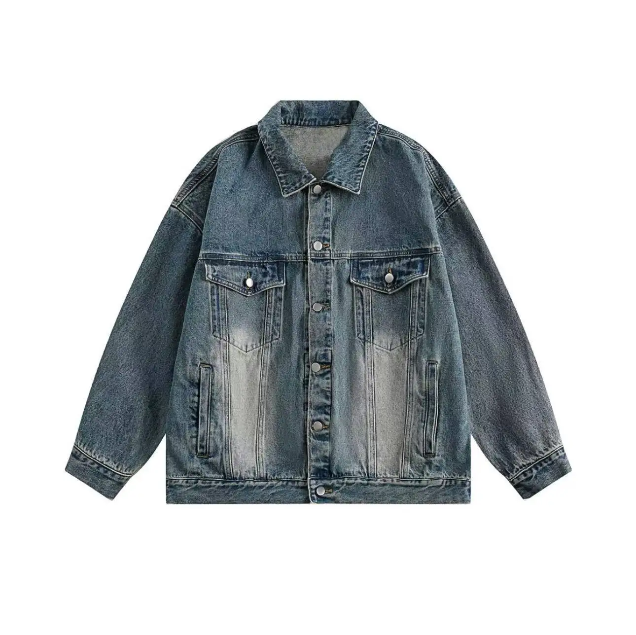 2026 Spring Autumn Men Retro Denim Jacket Korean Fashion Simple Loose Casual Daily All Match Streetwear Long Sleeve Jean Outerwe