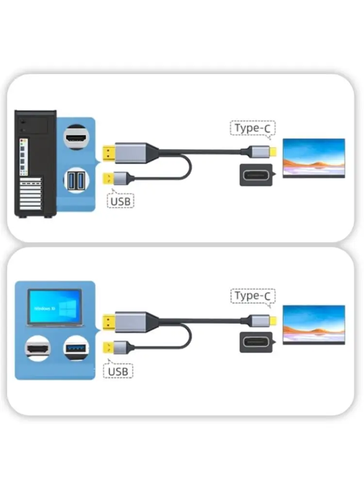 Kabel DisplayPort do USB C 4K@60Hz z adapterem kabla USB Konwertery DisplayPort męski na męski typu C obsługują dotyk — zdjęcie produktu 7