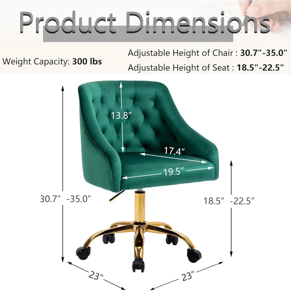 Glamorous Gold Swivel Office Chair with Vanity Fabric, 360° Rotation and Height Adjustment for Elegant Desk Setup