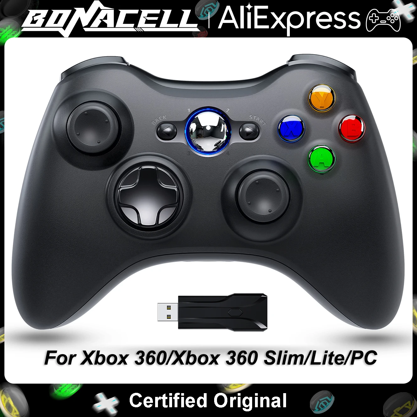 Für Xbox 360 PC Kabelloser Controller 2,4G Gamepad mit Dual-Vibration Unterstützt Windows Gaming Joystick Fernbedienung