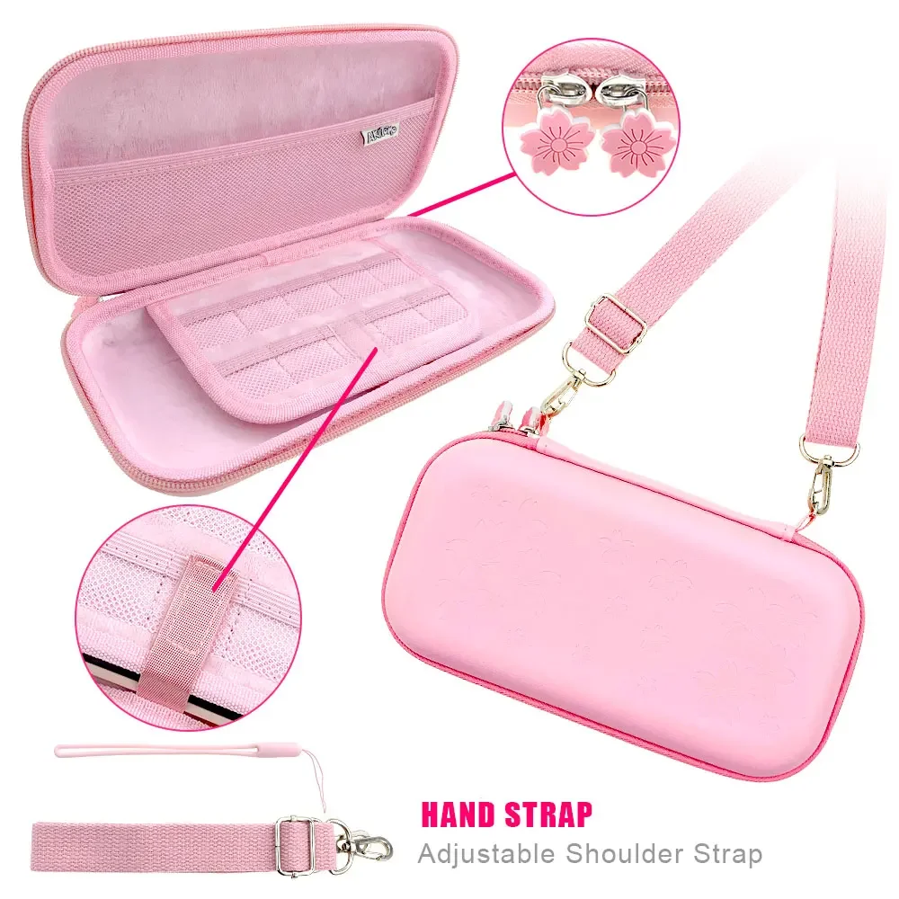 New For NS Pink Sakura Flower Portable Carry Bag For Switch OLED PU Waterproof Pouch Case Storage Cover Box for Nintend Switch