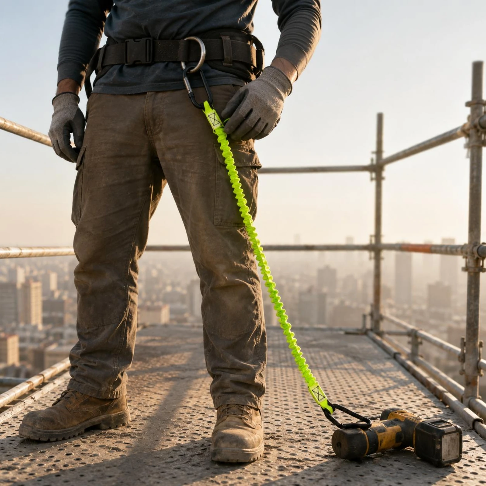 Elastic Tool Lanyard Metal Clip Anti-Drop Lanyard Safety Gear Coil-Style for High-Altitude Work