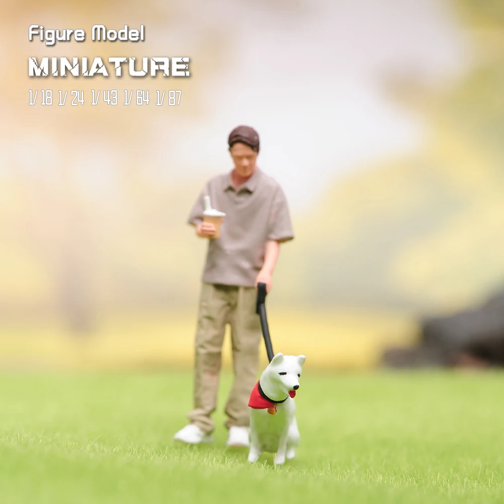 1/87 1/64 1/43 1/24 1/18 Anime Characters A Man Walking His Dog Scene Figure Model Miniature Dolls Toy For Collection