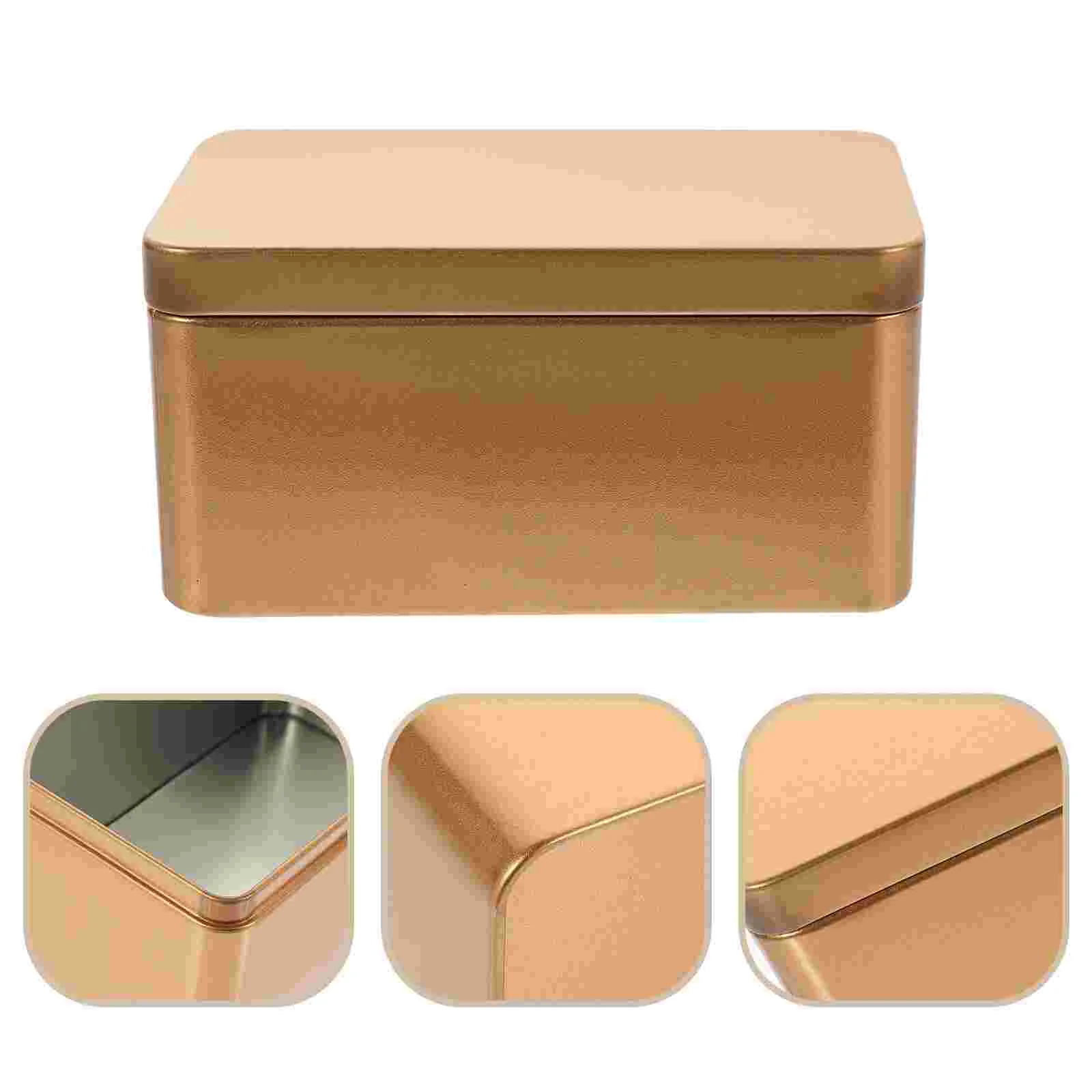 2 Pcs Tea Storage Box Sundries Container Tinplate Case Bags Organizer Tins Rose Gold Rectangular