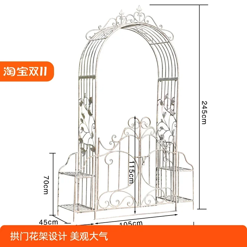 Foreign order retro old outdoor wrought iron rose climbing vine bracket arch flower stand garden with door terrace courtyard