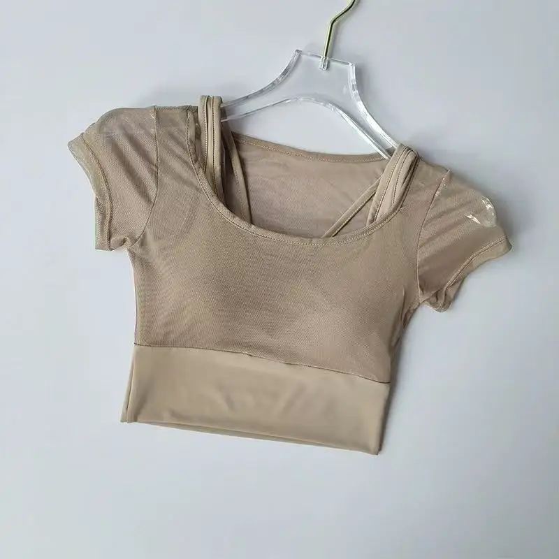 

Women's Pilates Training Fitness Suit Chest Cushion Yoga Suit Top Quick Drying High-end Feeling Sports Short Sleeved Breathable
