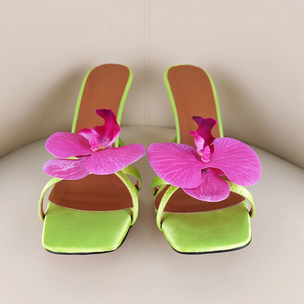 أحذية كعب مربع زهرة موضة شباشب كعب سميك أحذية النساء Zapatos Mujer