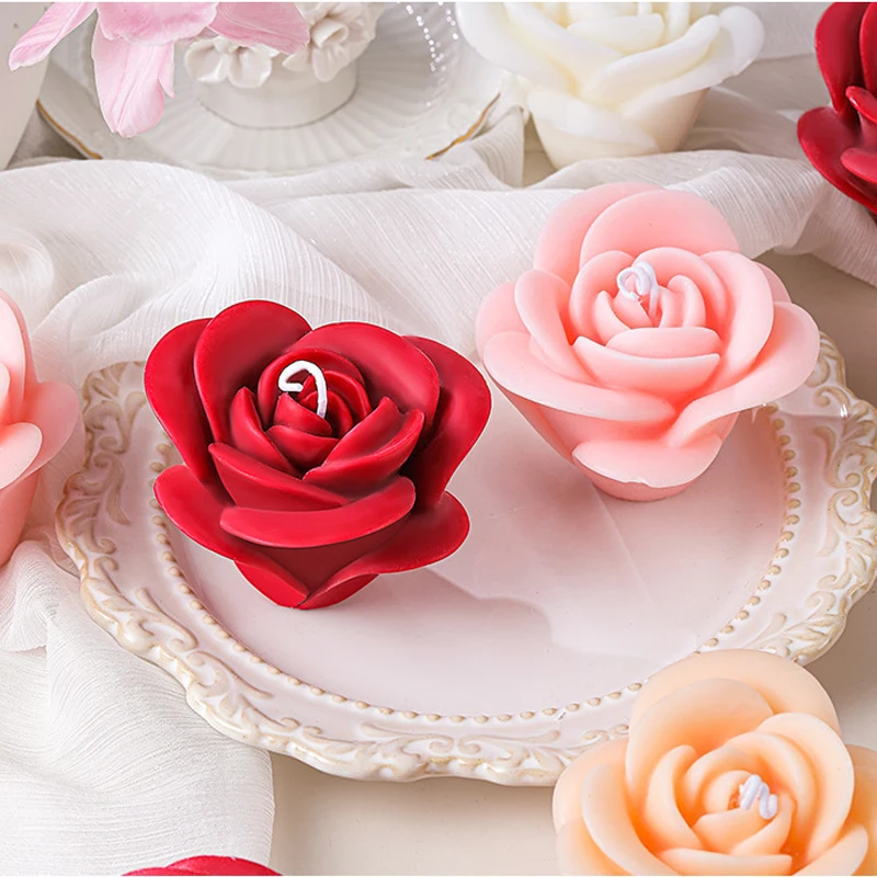 DIY Rose Flower Candle Silicone Mold Birthday Cake Decoration Flower Chocolate Fudge Making Tool 3D Rose Soap Plaster Resin Mold