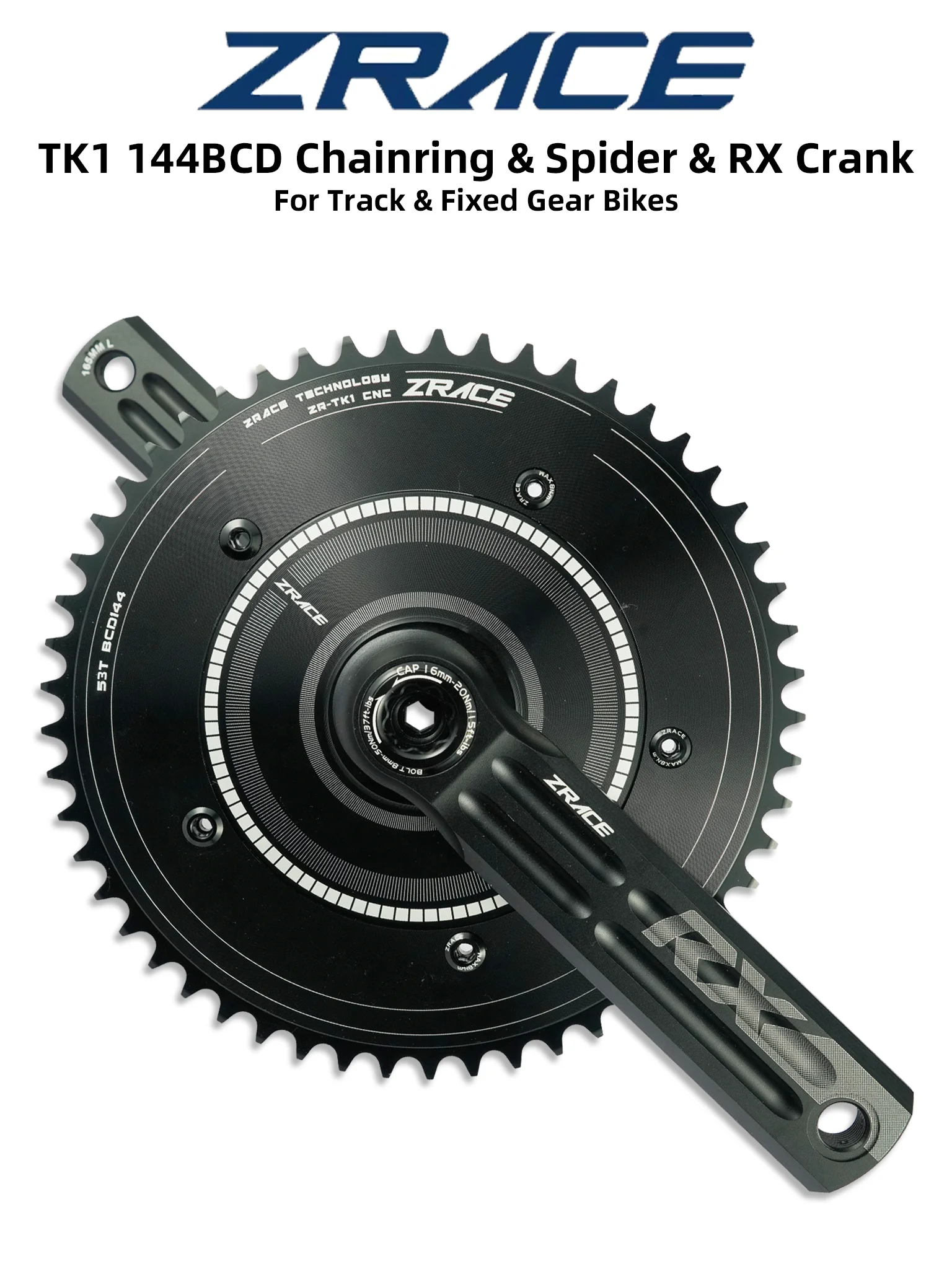 ZRACE RX Track Bikes / Fixed Gear Chainset Crankset, BCD144, 46T